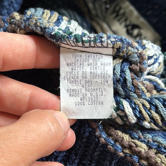 Vintage Winona Cotton Crewneck Blue Green Knit Sweater Size Small - Picture 8 of 8